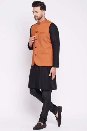 Buy  Cotton Woven Nehru jacket in Orange