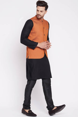 Buy  Cotton Woven Nehru jacket in Orange