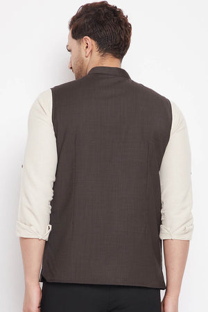 Buy Men's Merino Solid Nehru Jacket in Brown