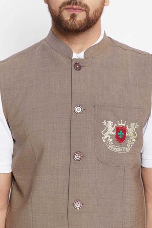 Buy Men's Merino Solid Nehru Jacket in Brown - Side