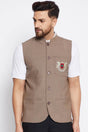 Buy Men's Merino Solid Nehru Jacket in Brown