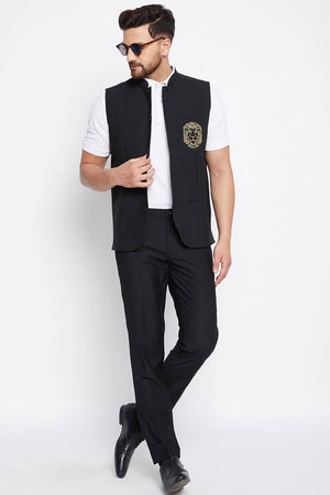 Buy Men's Merino Solid Nehru Jacket in Black - Zoom in