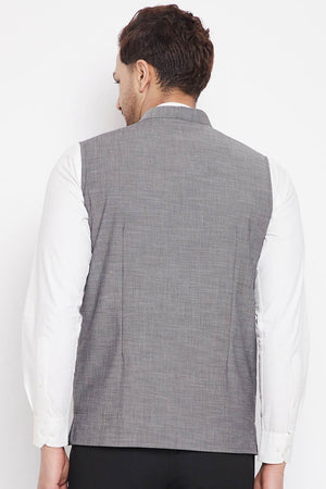 Buy Men's Merino Solid Nehru Jacket in Grey
