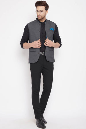 Buy Men's Merino Solid Nehru Jacket in Grey