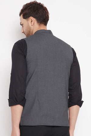 Buy Men's Merino Solid Nehru Jacket in Grey