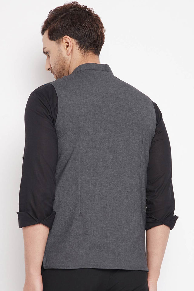 Buy Men's Merino Solid Nehru Jacket in Grey