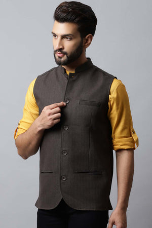 Buy Men's Brown Merino Solid Waistcoat Online - KARMAPLACE
