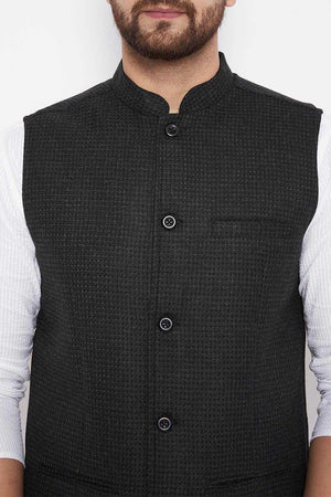 Buy Men's Wool Solid Nehru Jacket in Black - Zoom Out