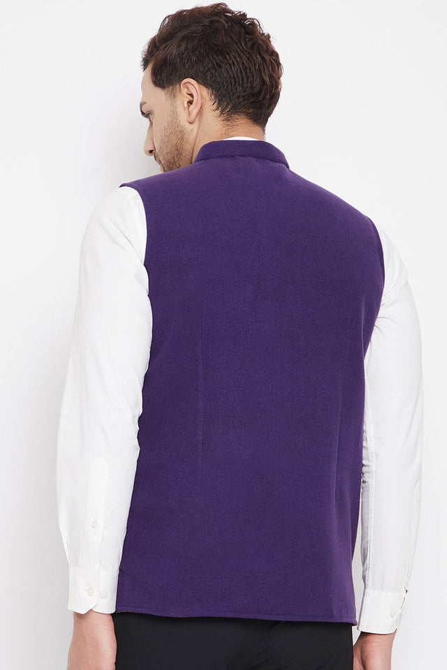 Buy Men's Wool Solid Nehru Jacket in Purple