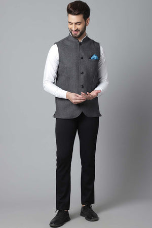 Buy Men's Grey Wool Textured Waistcoat Online - KARMAPLACE