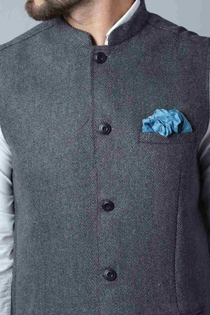Buy Men's Grey Wool Textured Waistcoat Online - KARMAPLACE
