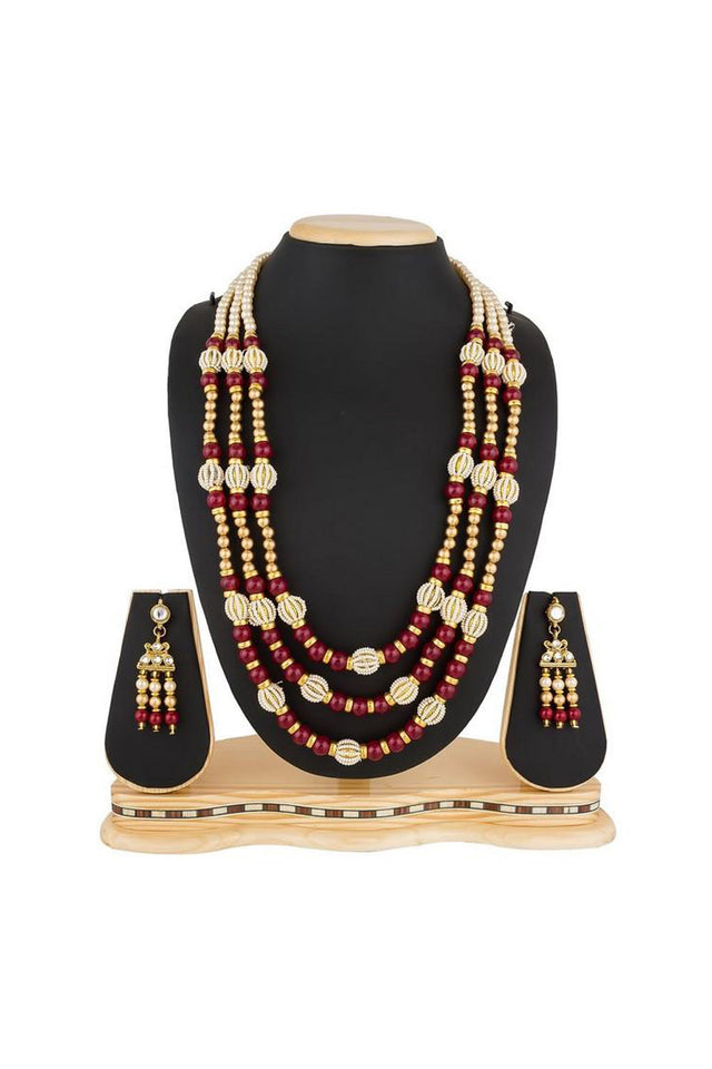 Buy Women's Alloy Necklace Set in Maroon Online