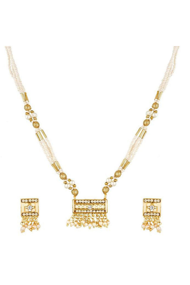 Buy Women's Alloy Necklace in Gold and White Online