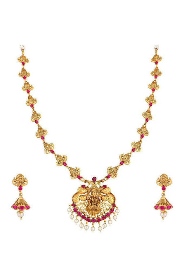 Buy Women's Alloy Necklace in Gold and Pink Online