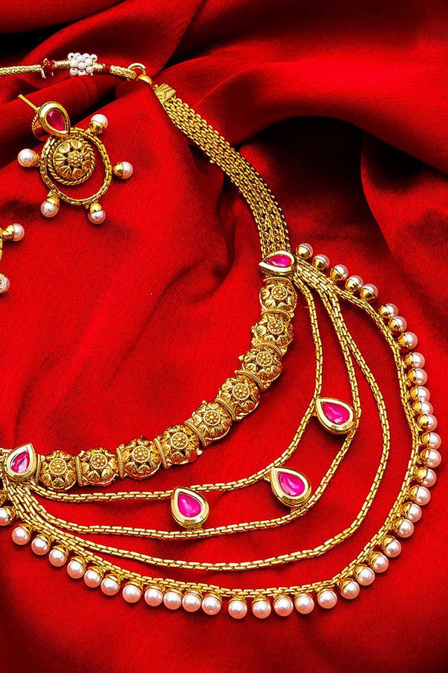 Shop  Alloy Necklace For Women's Set in Gold and Pink At KarmaPlace