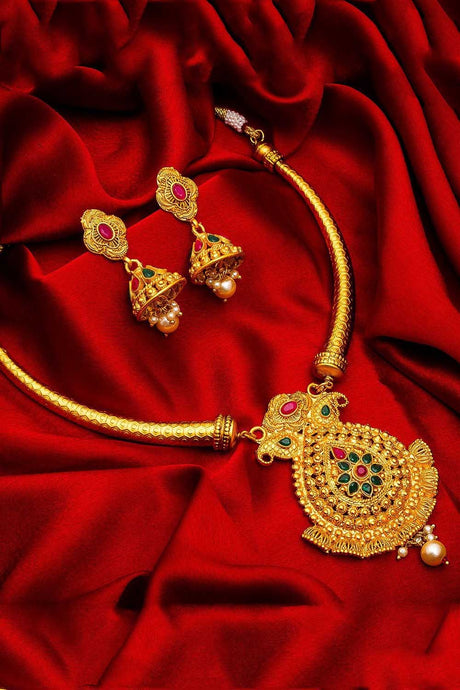 Buy Women's Copper Necklace and Earrings Set in Gold Online