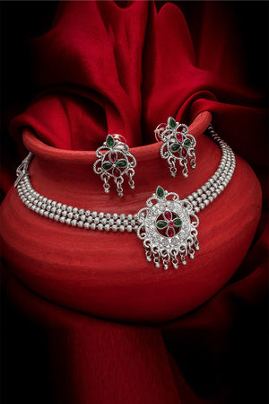 Buy Women's Oxidized Necklace Set in Silver