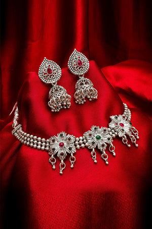 Buy Women's Oxidized Necklace Set in Silver