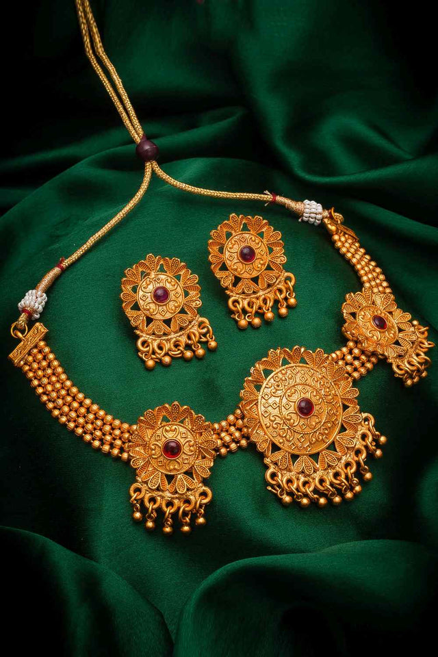 Buy Women's Copper Necklace Set in Gold and Red