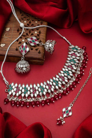 Buy Women's Oxidized Necklace Set In Maroon