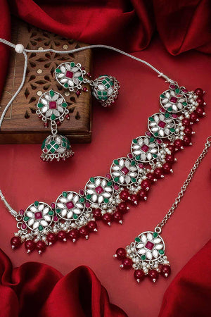 Buy Women's Oxidized Necklace Set In Red