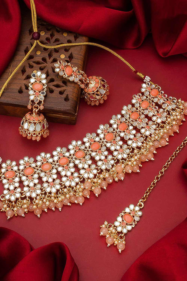 Buy Women's Alloy Necklace Set In Orange