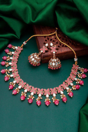 Buy Women's Alloy Necklace Set in Pink Online