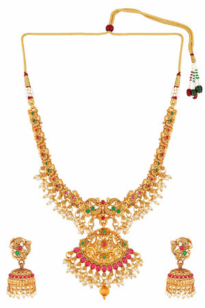 Traditional Gold Plated Temple Work Necklace