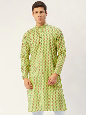 Men's Green Cotton Blend Printed Kurta Top (KO_651Green)