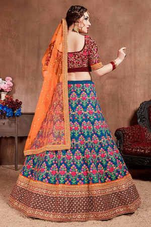 Navy Blue Mulberry Silk Zari Sequins Embroidery With Stone Work Lehenga Set (NT1-7101)