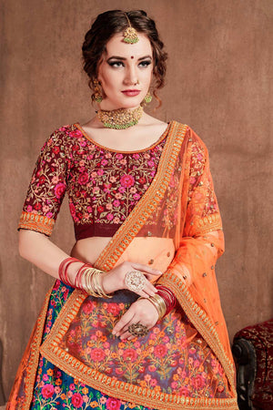 Navy Blue Mulberry Silk Zari Sequins Embroidery With Stone Work Lehenga Set (NT1-7101)