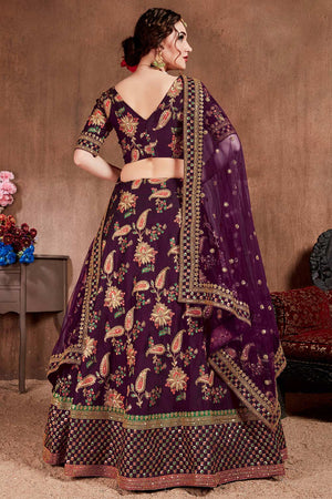 Dark Purple Taffeta Silk Zari Sequins Embroidery Work Lehenga Set (NT1-7107)