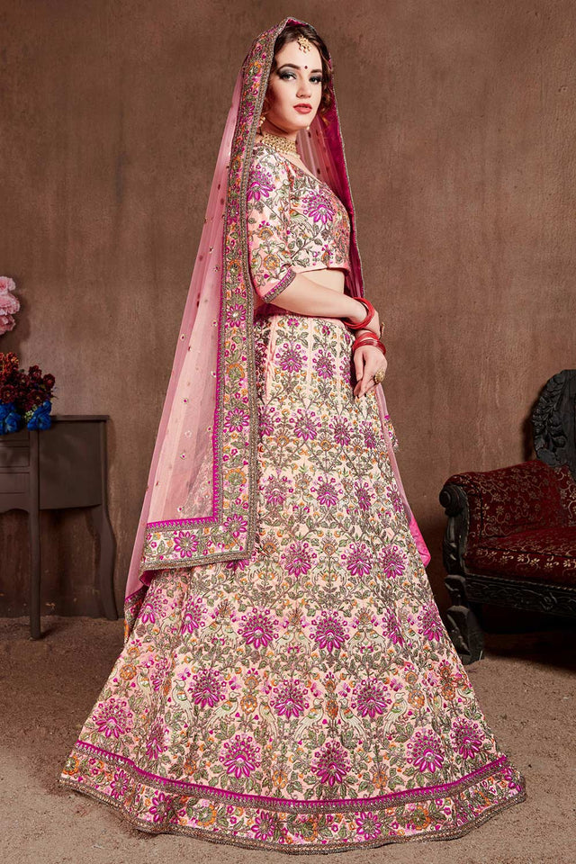 Pastel Pink Taffeta Silk Zari Sequins Embroidery Work Lehenga Set (NT1-7108)