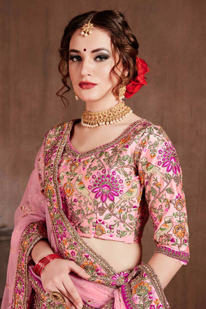 Pastel Pink Taffeta Silk Zari Sequins Embroidery Work Lehenga Set (NT1-7108)