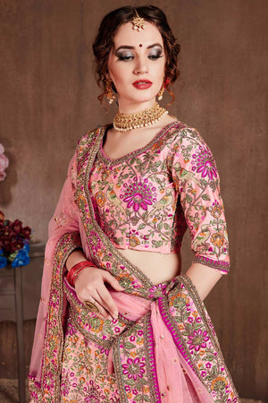 Pastel Pink Taffeta Silk Zari Sequins Embroidery Work Lehenga Set (NT1-7108)