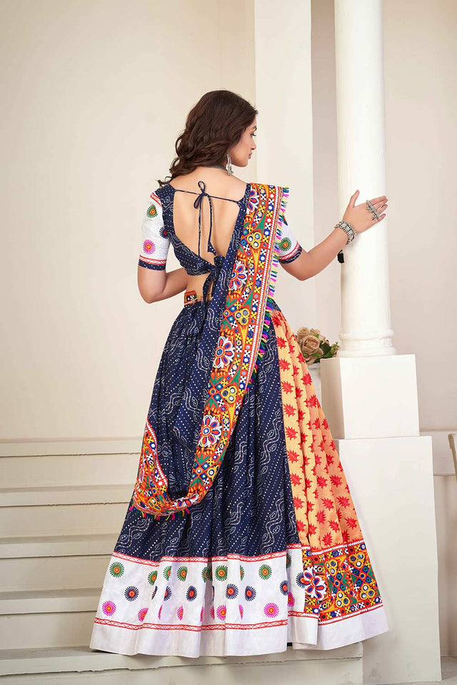 Blue Cotton Silk Embroidered Lehenga Choli