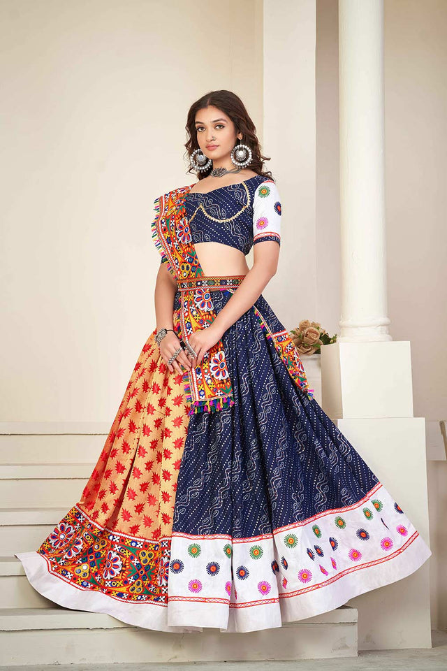 Blue Cotton Silk Embroidered Lehenga Choli