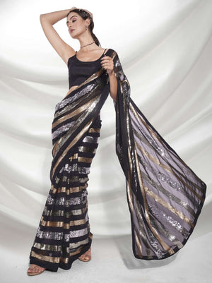 Black Georgette Sequin Saree