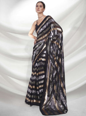 Black Georgette Sequin Saree