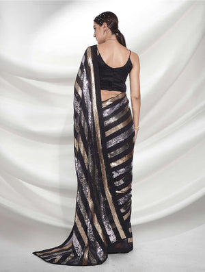 Black Georgette Sequin Saree