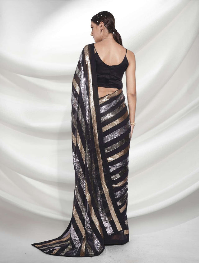 Black Georgette Sequin Saree