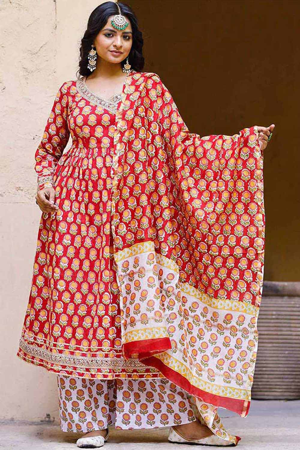 Haldi chandan flared bagh print dress by Bebaak | The Secret Label