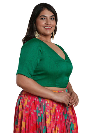 Buy Green Raw Silk Readymade Saree Blouse Online - KARMAPLACE