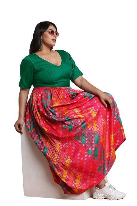 Buy Green Raw Silk Readymade Saree Blouse Online - KARMAPLACE