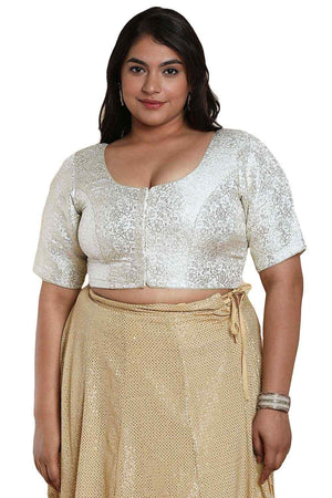 Buy Off White Brocade Readymade Saree Blouse Online - KARMAPLACE