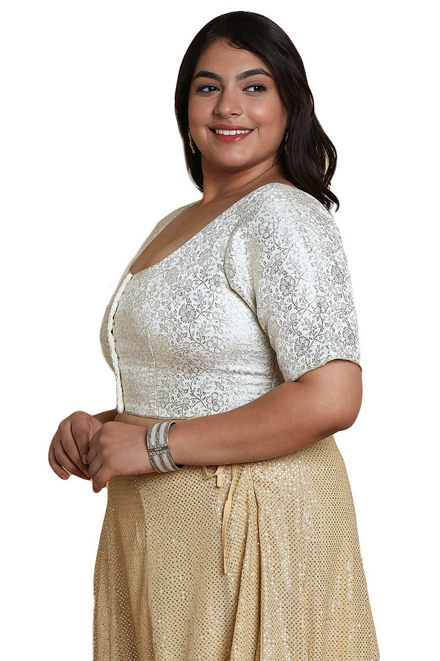 Buy Off White Brocade Readymade Saree Blouse Online - KARMAPLACE