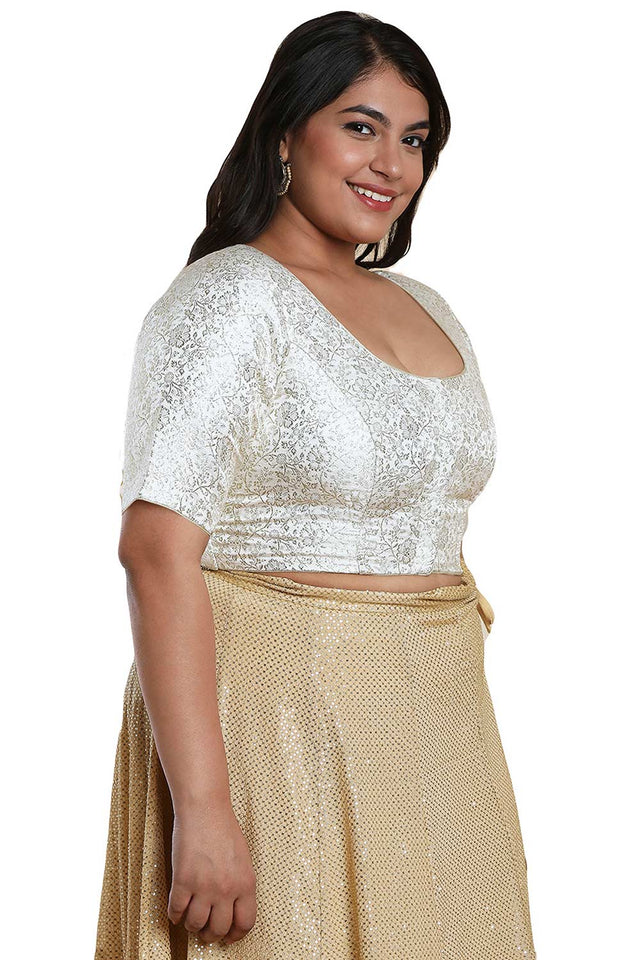 Buy Off White Brocade Readymade Saree Blouse Online - KARMAPLACE