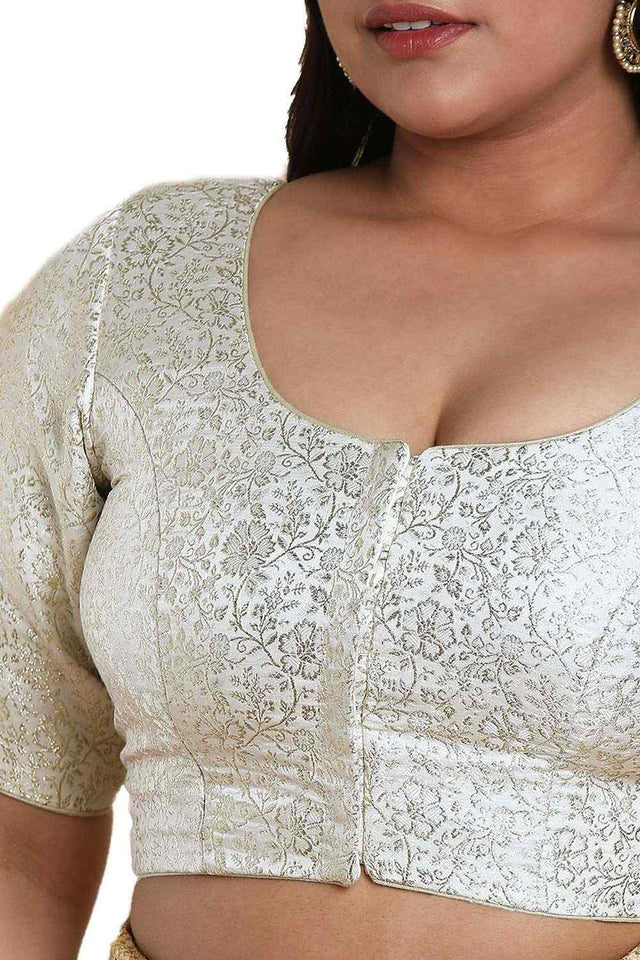 Buy Off White Brocade Readymade Saree Blouse Online - KARMAPLACE