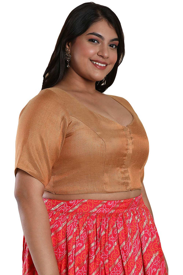 Buy Rose Gold Shimmer Readymade Saree Blouse Online - KARMAPLACE