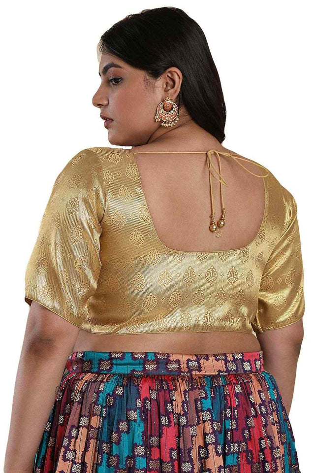 Buy Gold Brocade Readymade Saree Blouse Online - KARMAPLACE